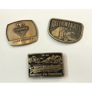 Vintage Brass Belt Buckle Lot, 3  Bonneville Dam Raleigh Lights Truck Handyman